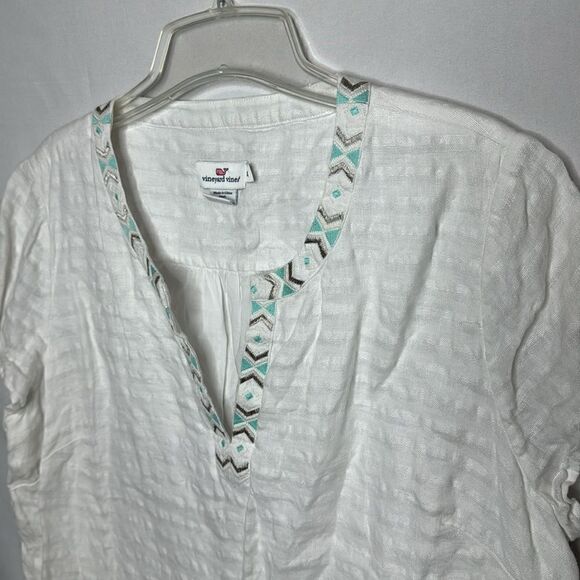 Vineyard Vines 100% Linen V-Neck Embroidered Bohemian Top. Size XL. - Picture 2 of 8